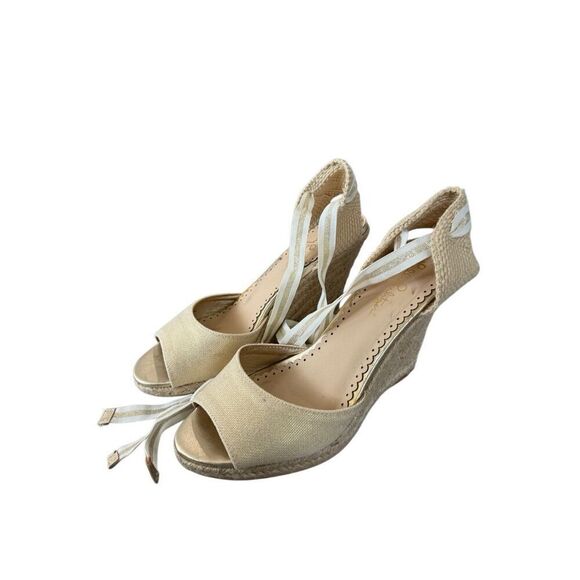 Lily Pulitzer Womens Natural Gold Peep Toe Ankle Tie Alyssa Wedge Sandals Sz 8 - Picture 6 of 6